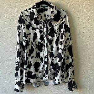 Button Front Cow Hide Print Shirt Medium NWOT